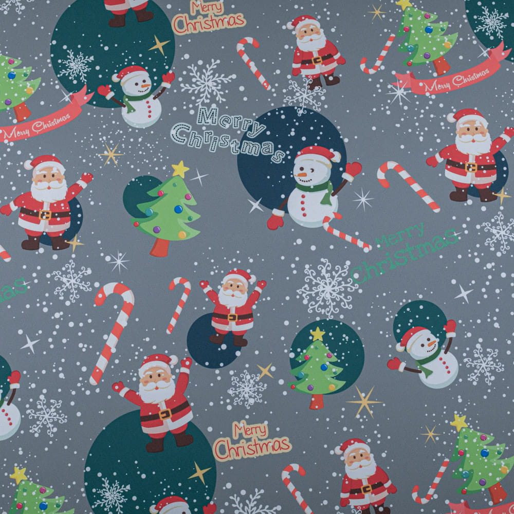 Tkanina Stretch panama wzór świąteczny mikołaj kolor szary