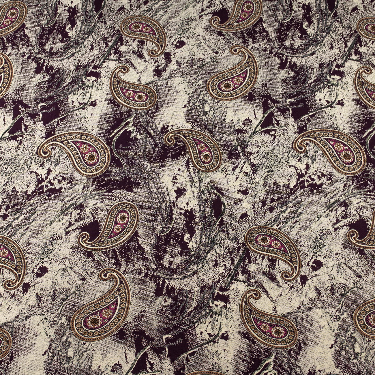 Tkanina Wiskoza wzór Paisley kolor śliwkowy - Textilhouse