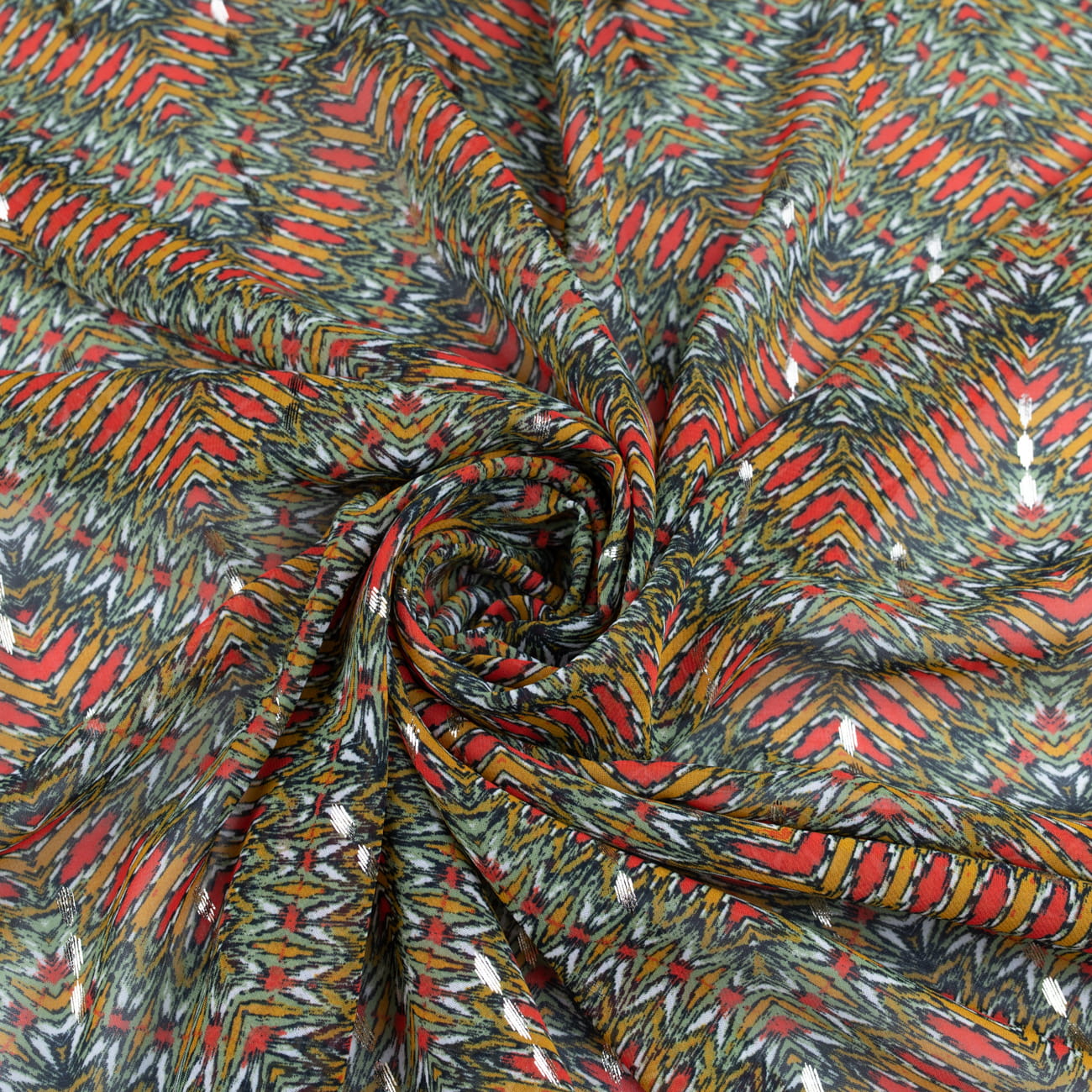 Tkanina Szyfon wzór zygzak kolor miodowy