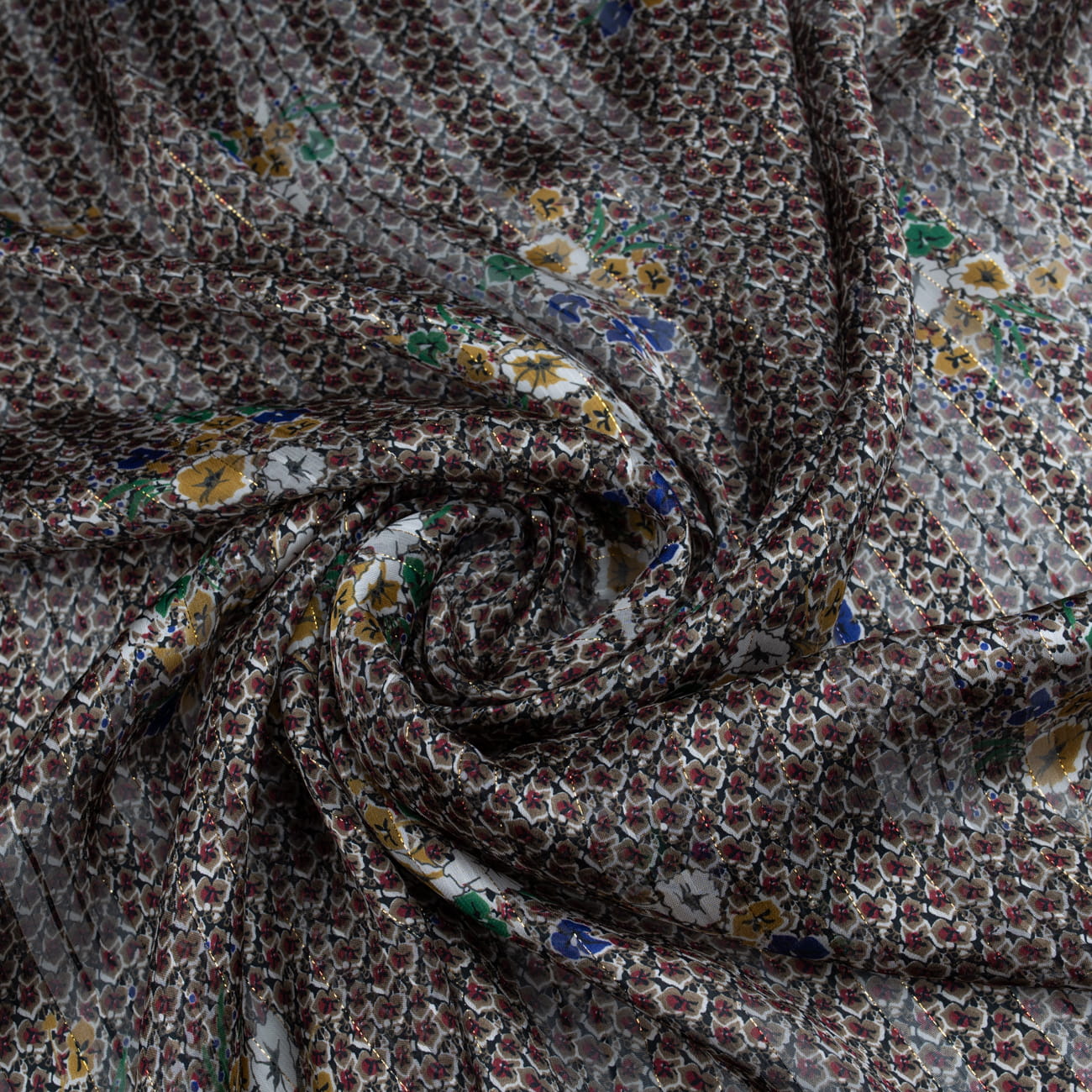 Tkanina Szyfon wzór kwiatki kolor granatowy