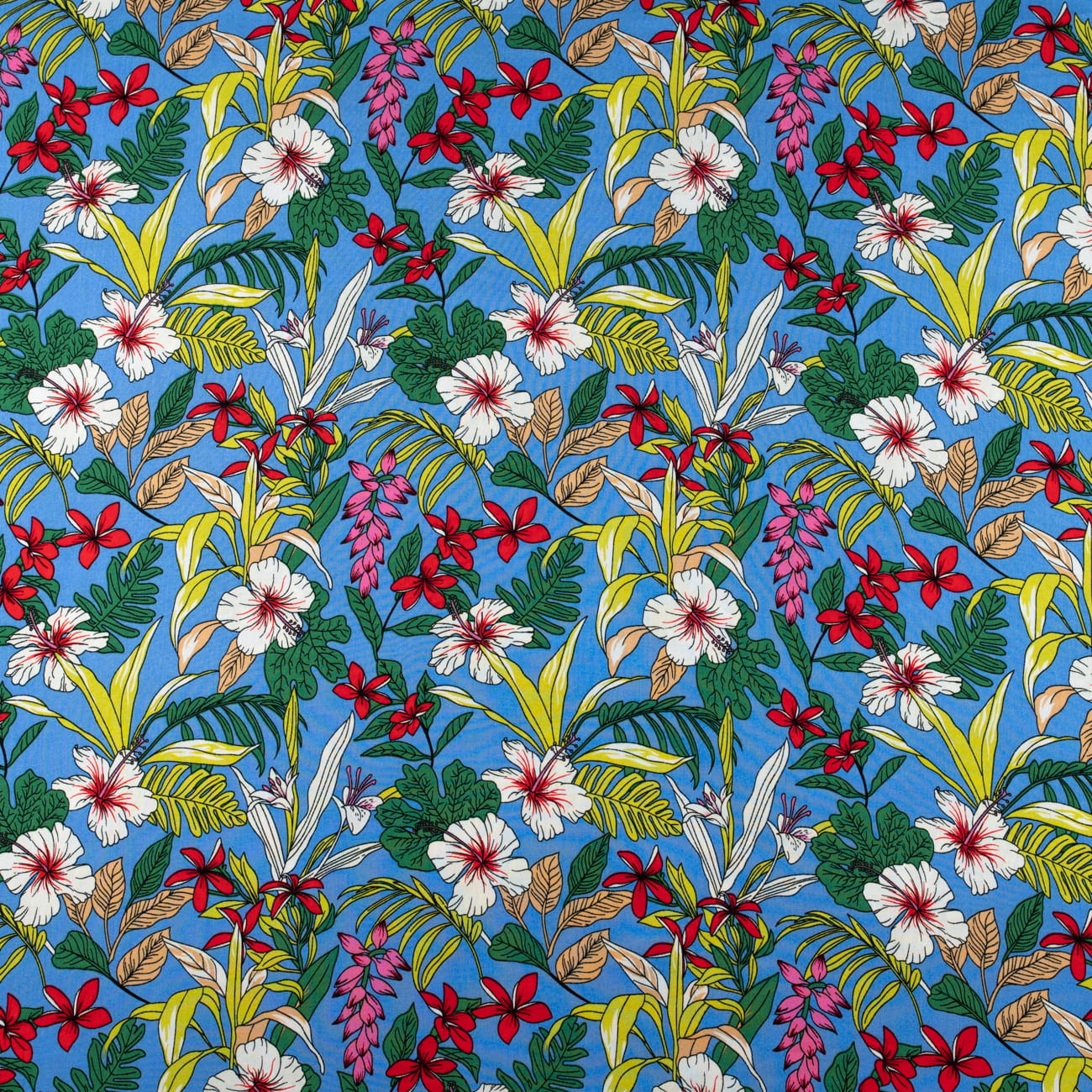 Tkanina Wiskoza wzór kwiaty na niebieskim tle