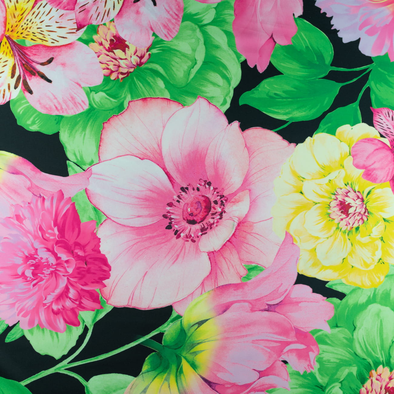 Tkanina wiskoza twill wzór kwiaty na czarnym tle