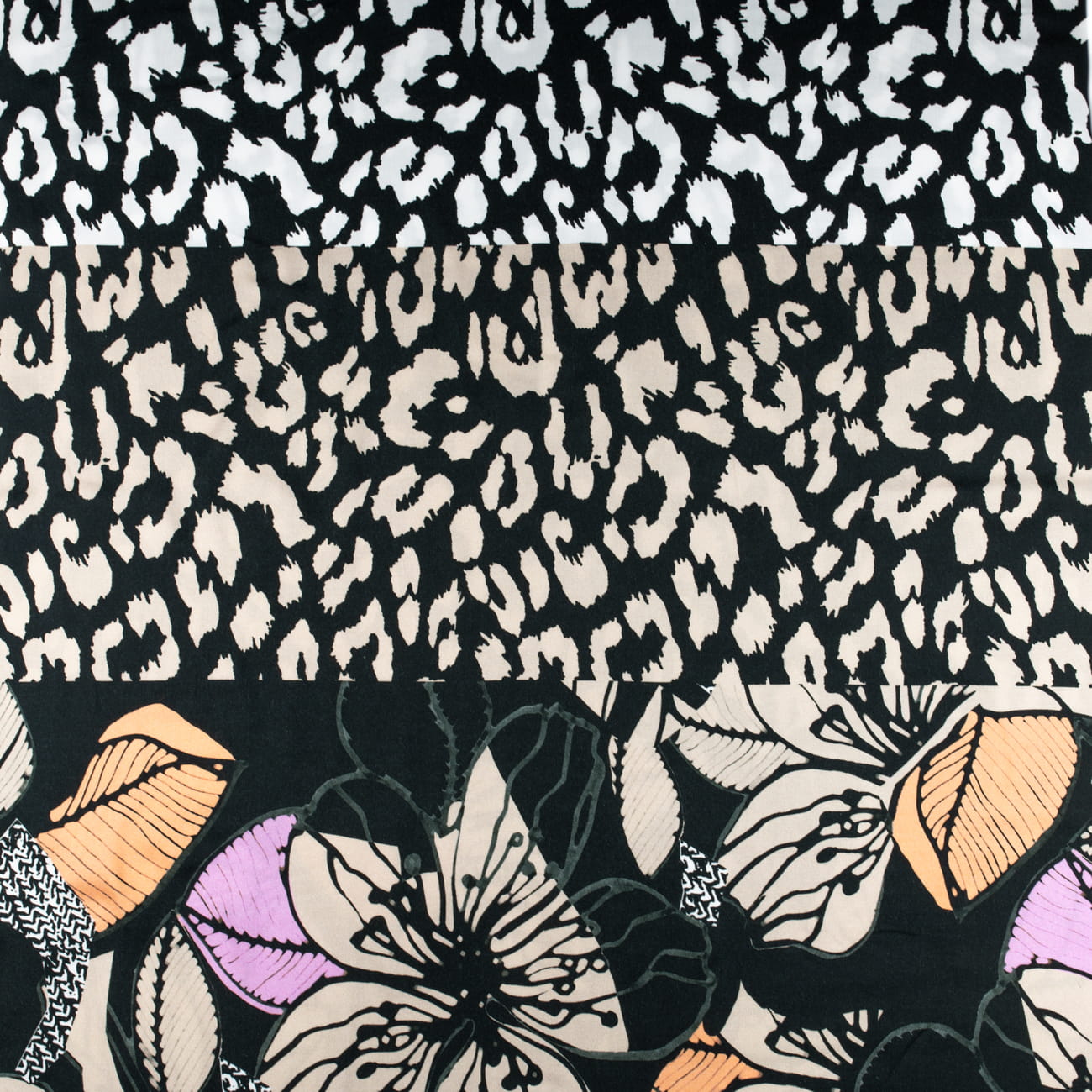 Tkanina Wiskoza wzór kwiaty i lampart panel 150x90