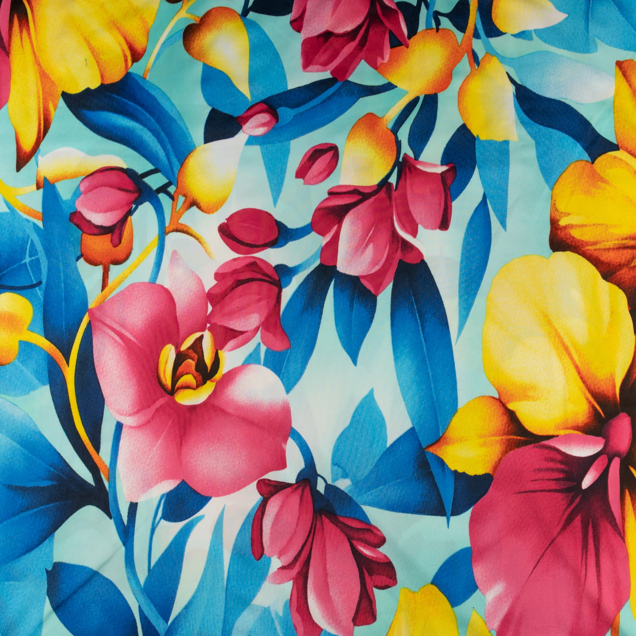 Dzianina ITY wzór kolorowe kwiaty na miętowym tle