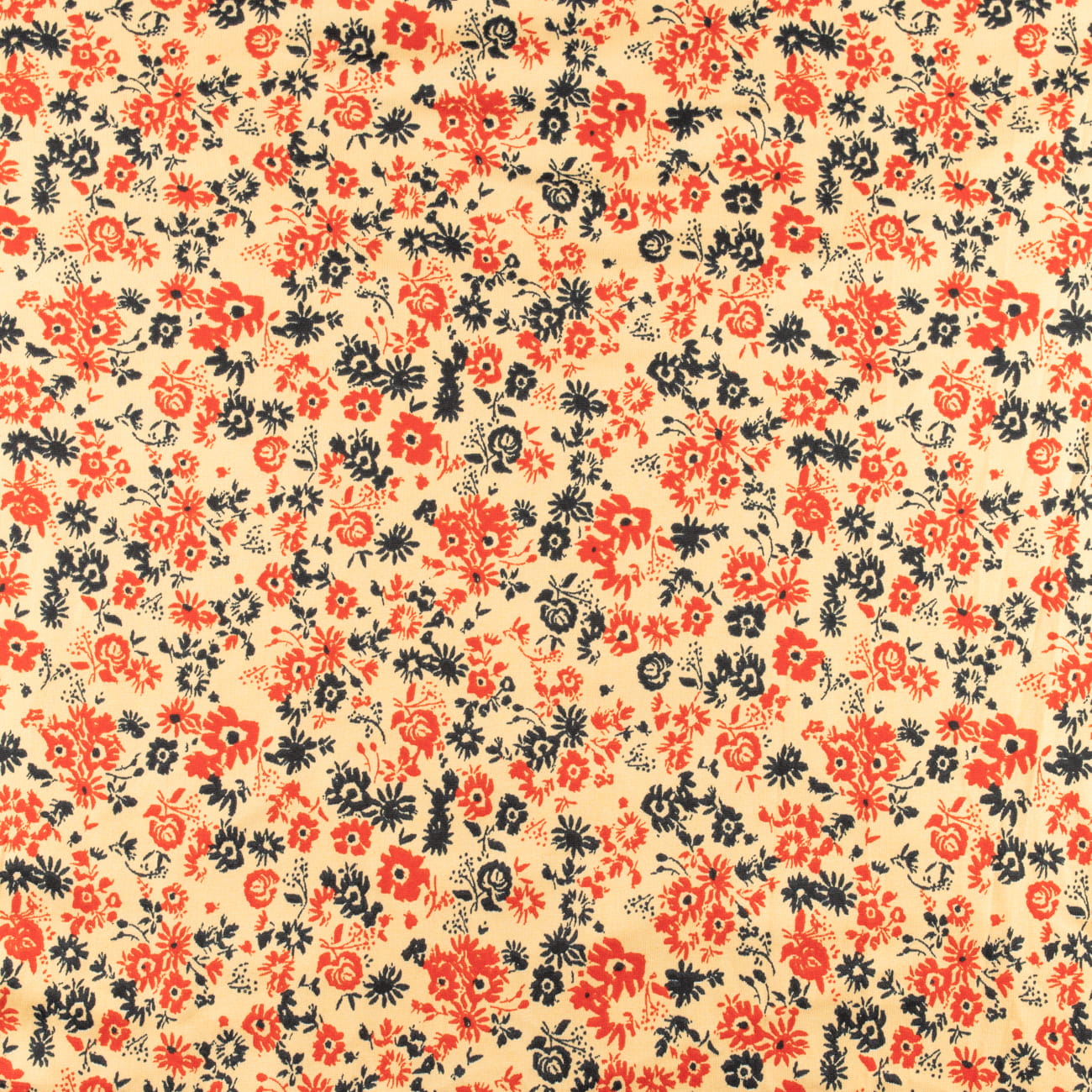 Dzianina ITY wzór kwiaty na brzoskwiniowym tle