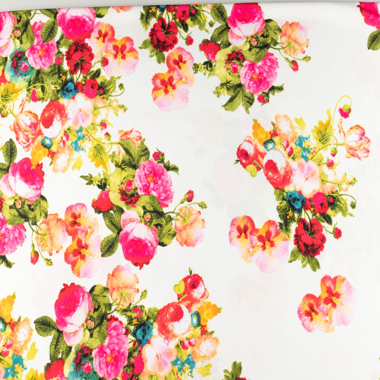 Dzianina ITY wzór różowe kwiaty tło ecru