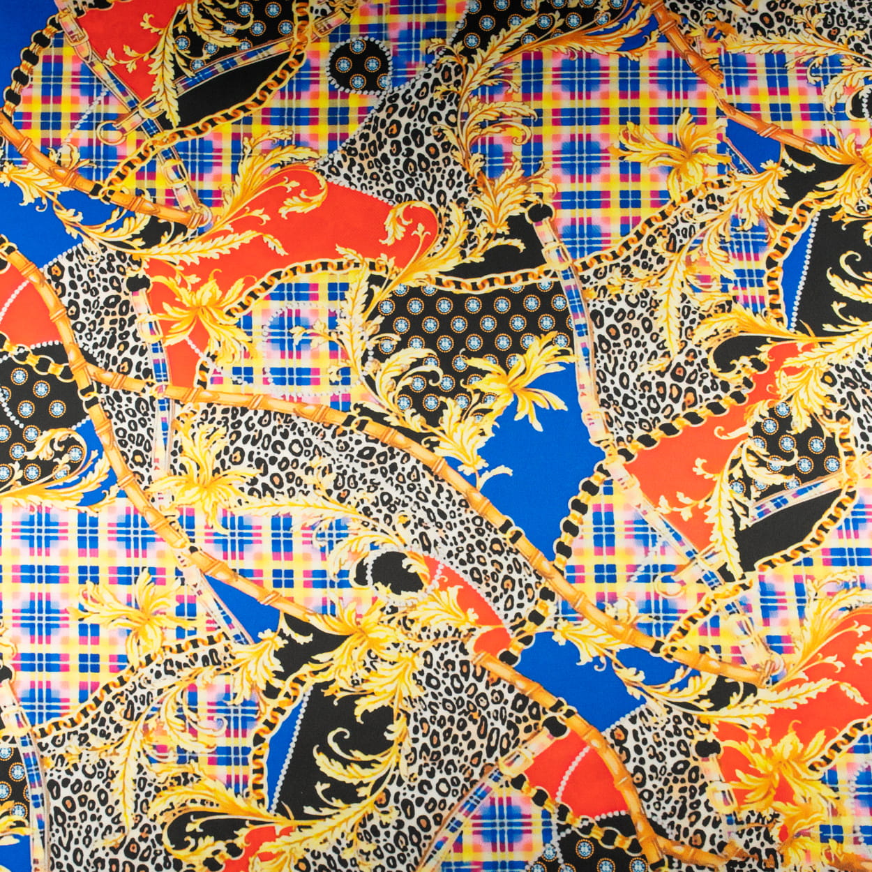 Tkanina Satyna lycra typ versace krata cetki