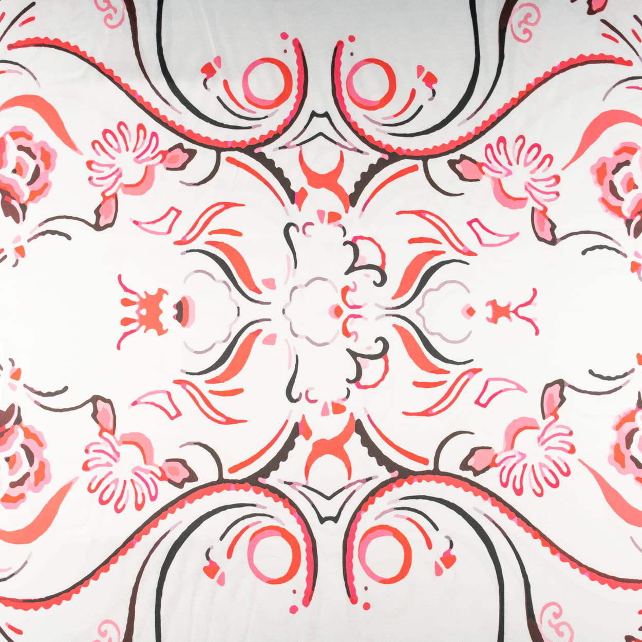 Tkanina Satyna lycra wzór biel fuksja greckie meandry