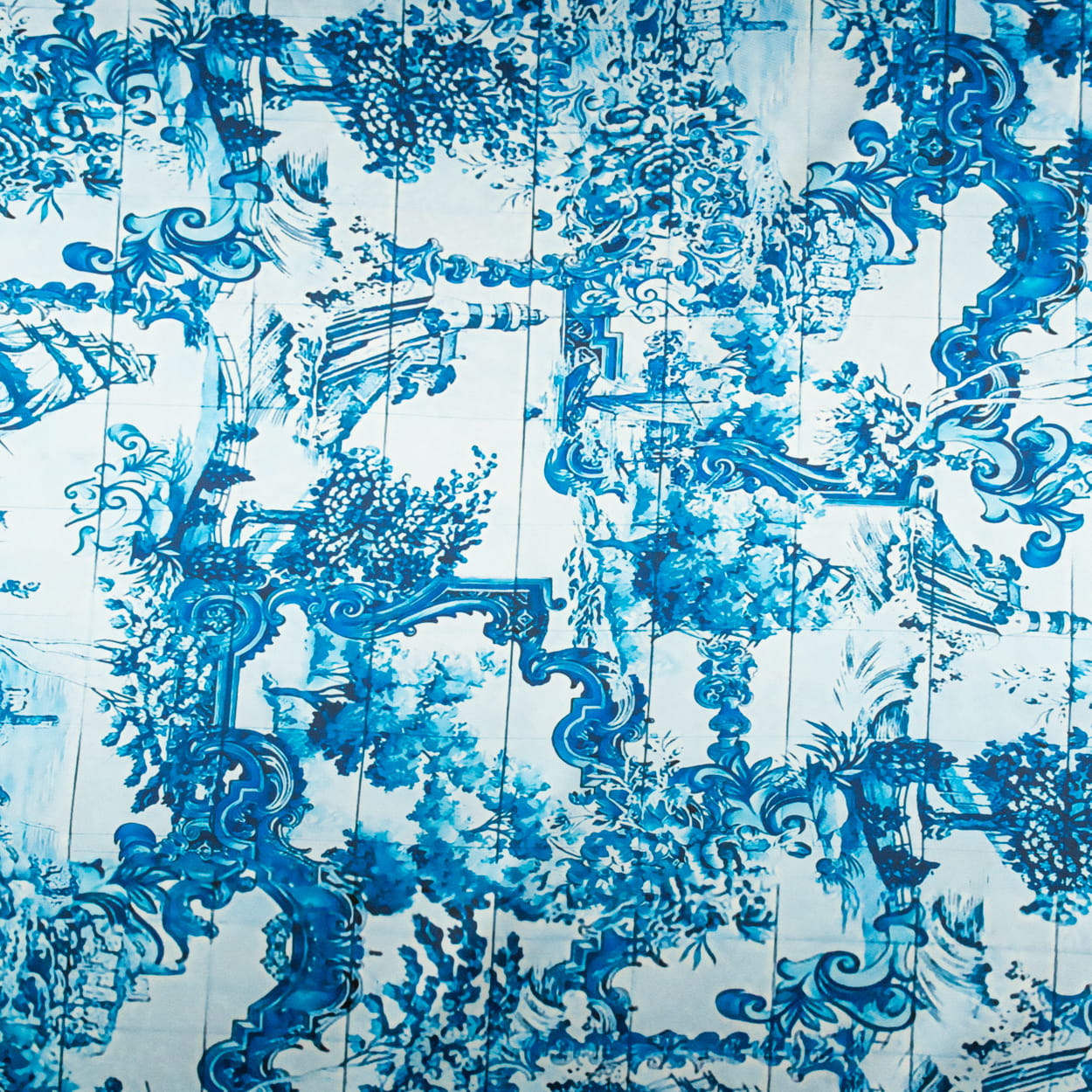 Tkanina Satyna lycra włoski niebieski kręty latarnie