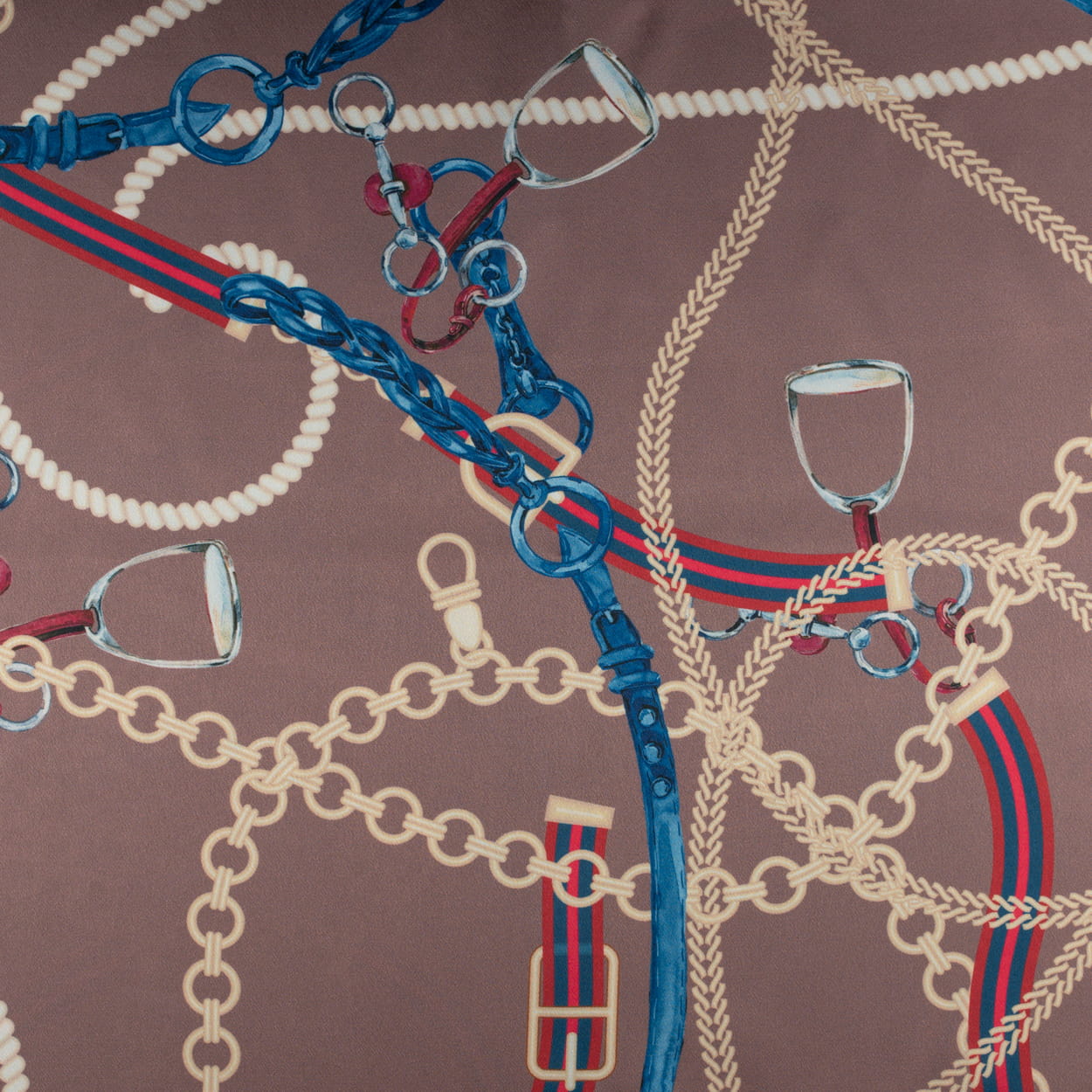 Tkanina Satyna wzór włoski  konie brąz