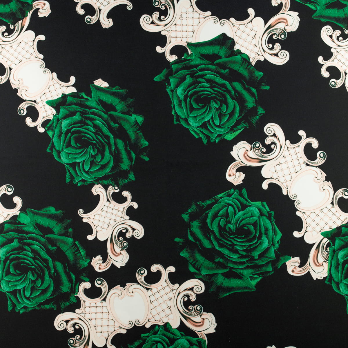 Tkanina wiskoza twill w zielone kwiaty kolor czarny