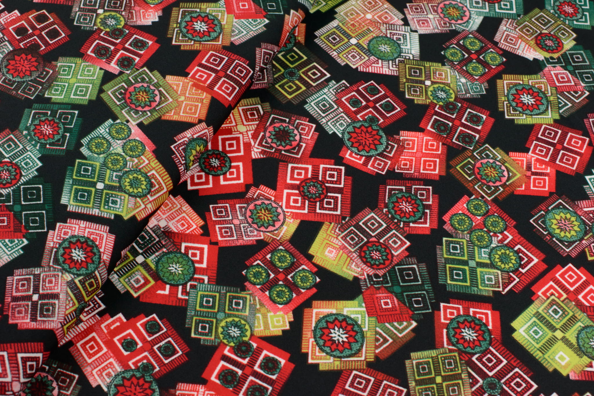 Dzianina jersey ity wzór geometryczny czarny