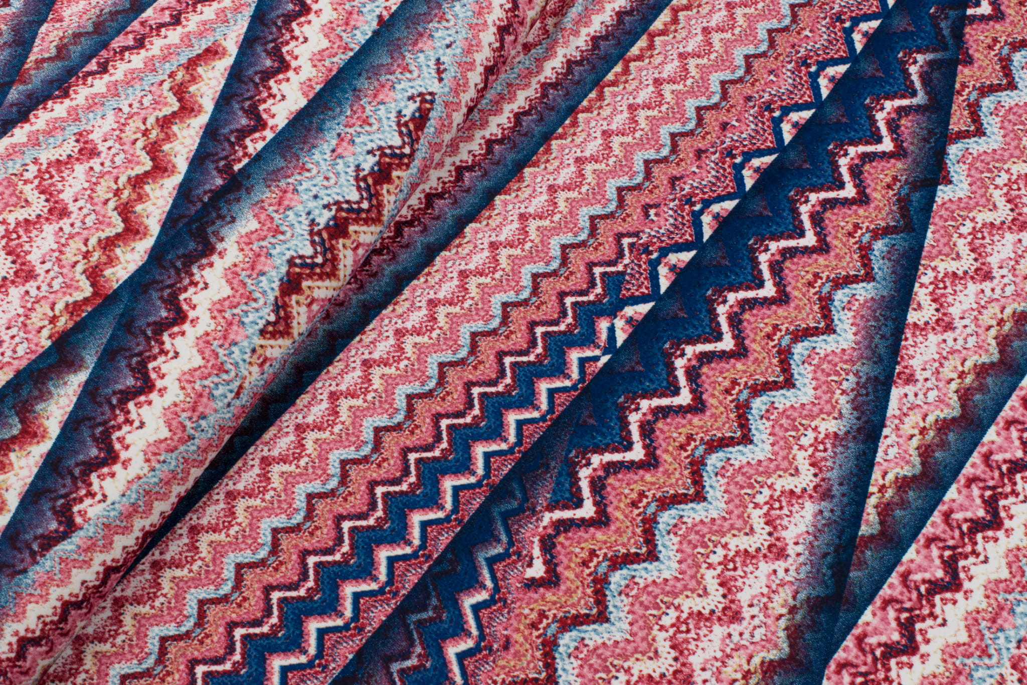 Dzianina jersey ity wzór zygzak różowy/niebieski