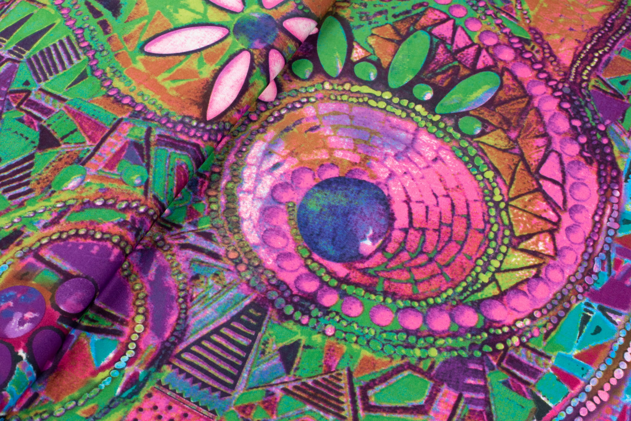 Dzianina jersey ity wzór orientalny odcienie zieleni / różowego