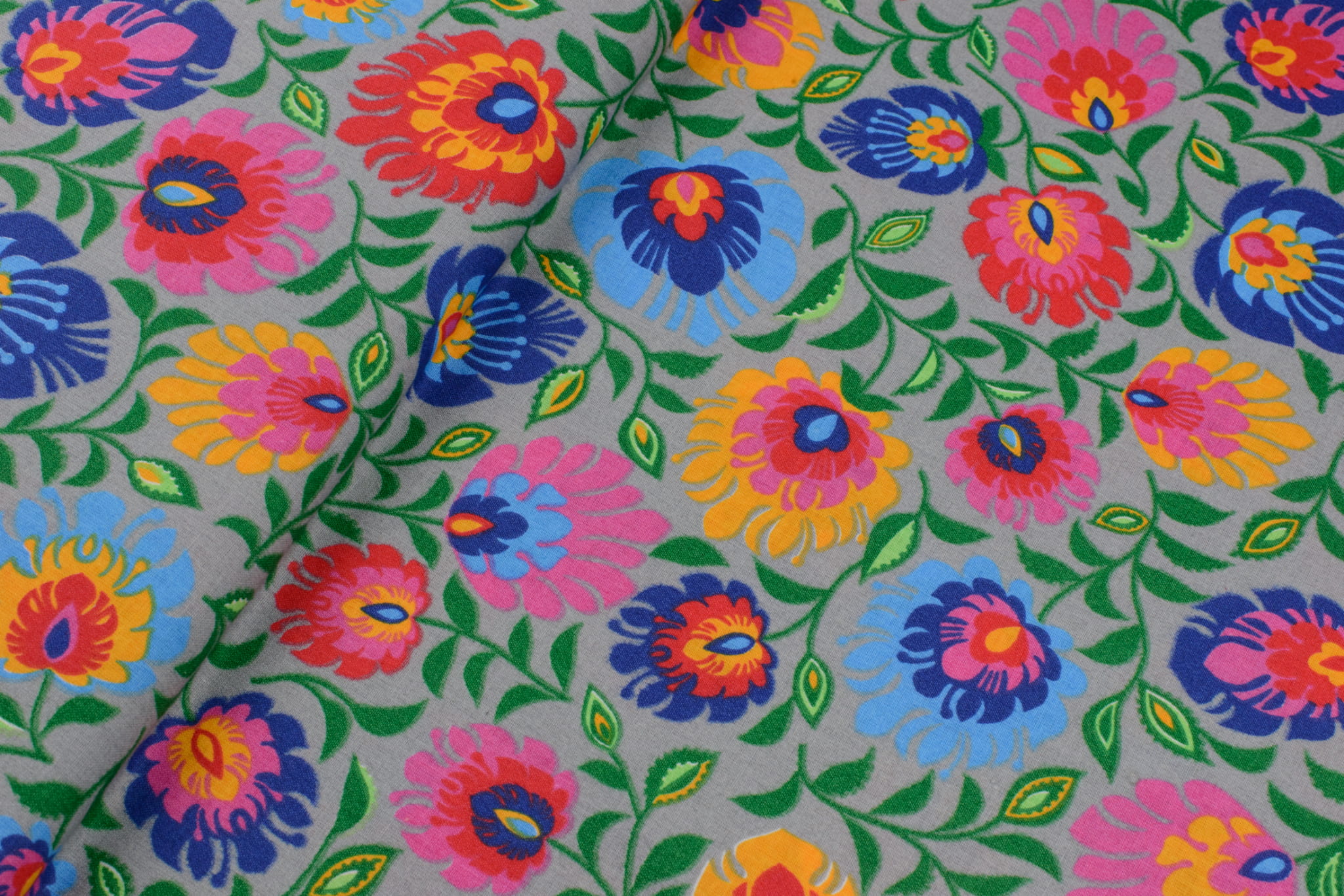 Tkanina bawełna wzór ludowy szary