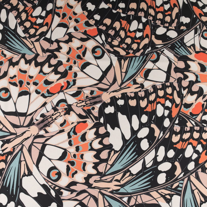 Tkanina wiskoza twill wzór motyle odcienie beżu