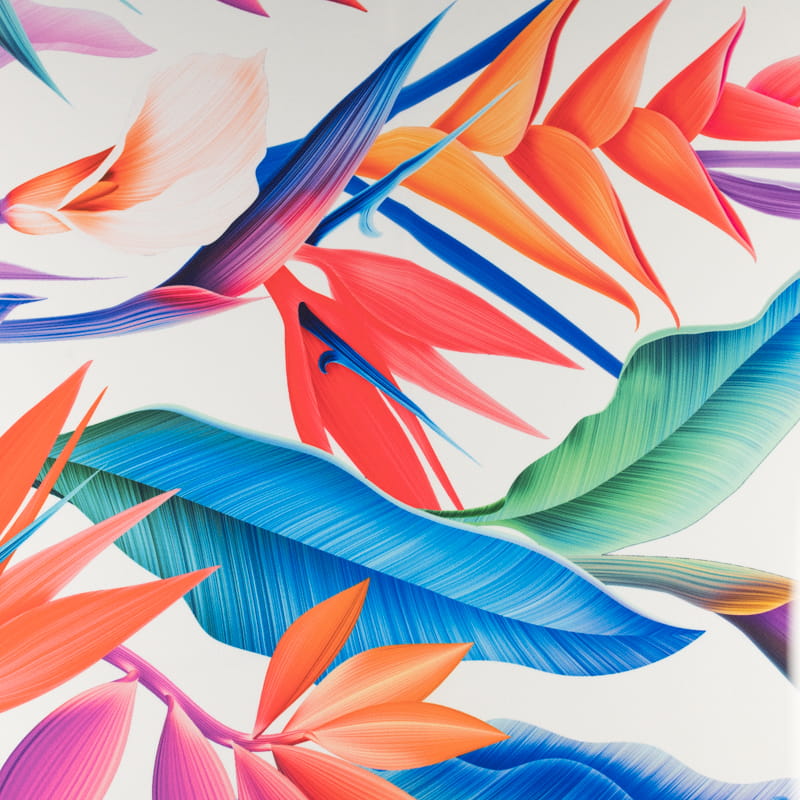 Tkanina krepa wzór kwiat strelicji kolor ecru