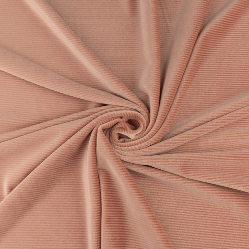 Dzianina welurowa soft prążkowana kolor beżowo różowy