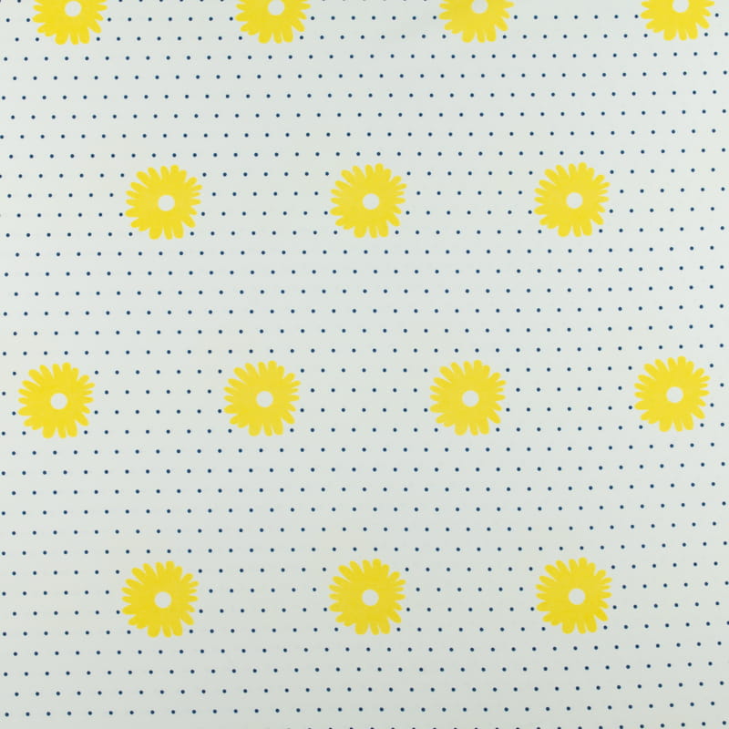 Tkanina silki wzór stokrotki i kropki kolor ecru