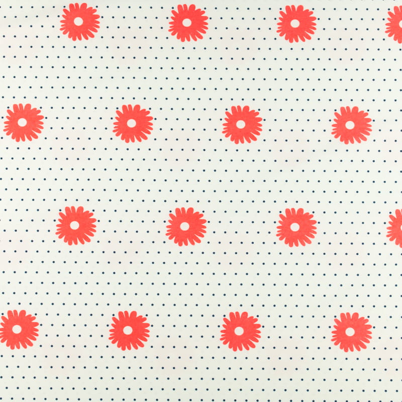 Tkanina silki wzór stokrotki i kropki kolor ecru