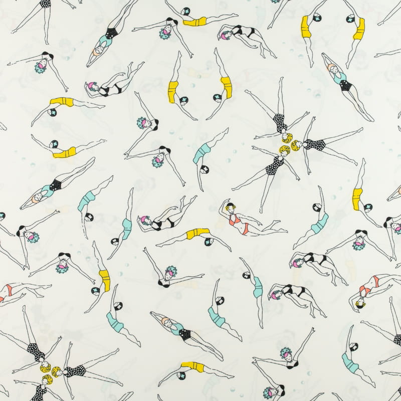 Tkanina silki wzór pływaczki synchroniczne kolor biały