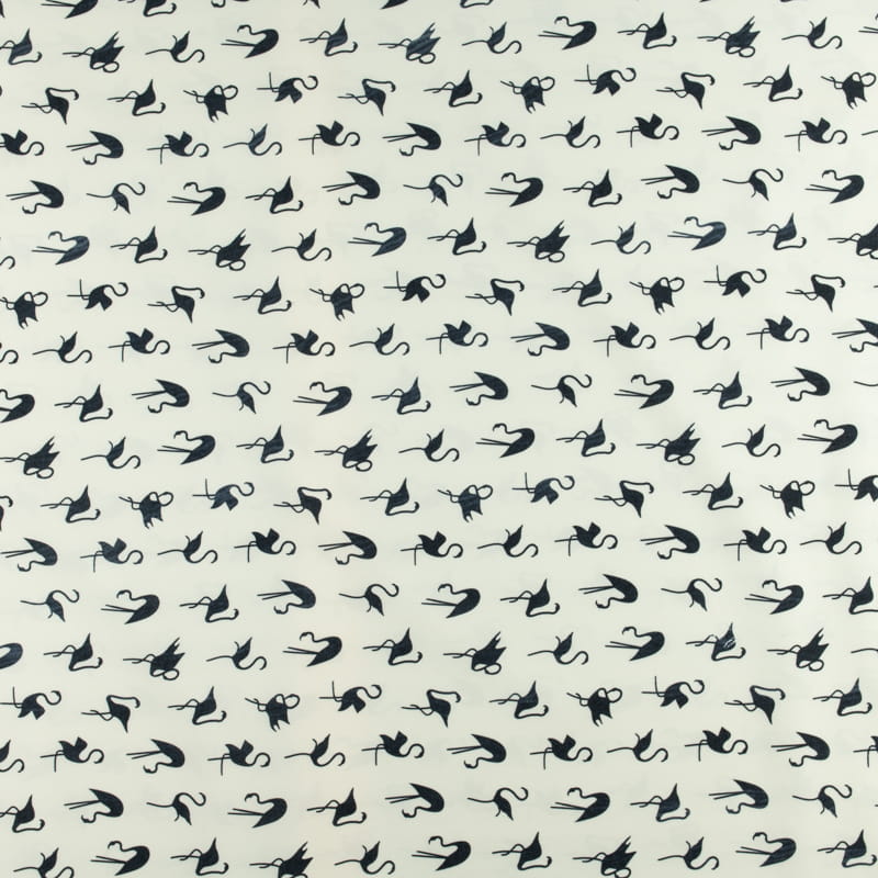 Tkanina silki wzór czarny flamingi kolor ecru