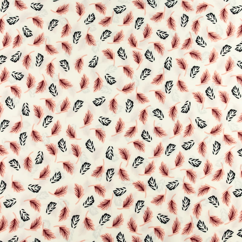Tkanina silki wzór małe listki kolor ecru