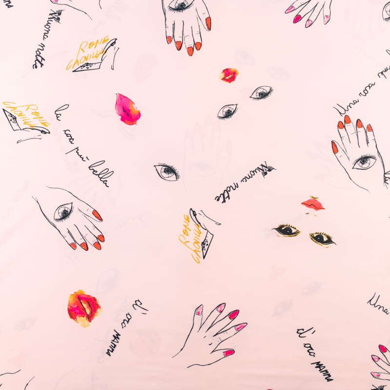 Tkanina silki wzór usta i dłonie kolor jasny różowy