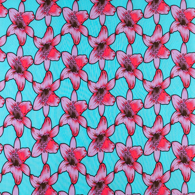 Tkanina silki wzór kwiat lilia kolor różowo fioletowy