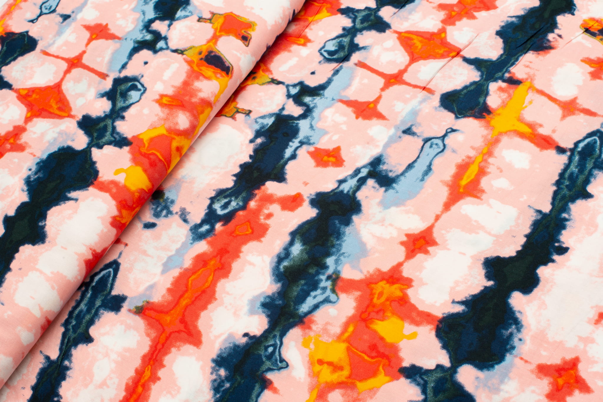 Tkanina wiskoza tie dye granatowy, pomarańczowy