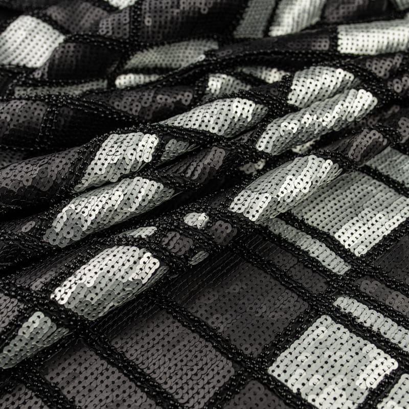 Dzianina na sukienki w cekiny wzór geometryczny kolor czarny