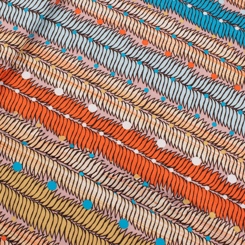 Tkanina Silki Wzór Groszki i Liście kolorowe