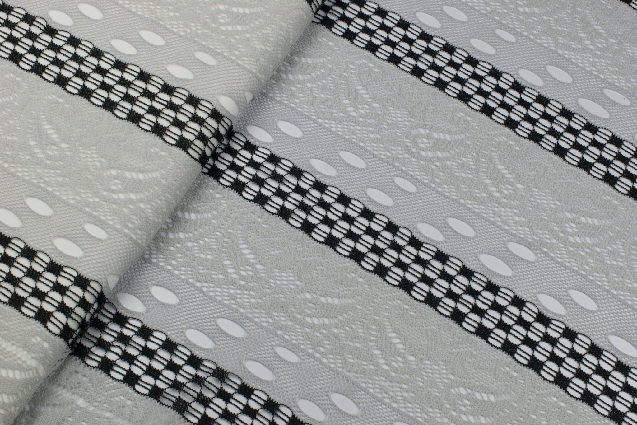 Koronka stabilna wzór paisley szary i czarny