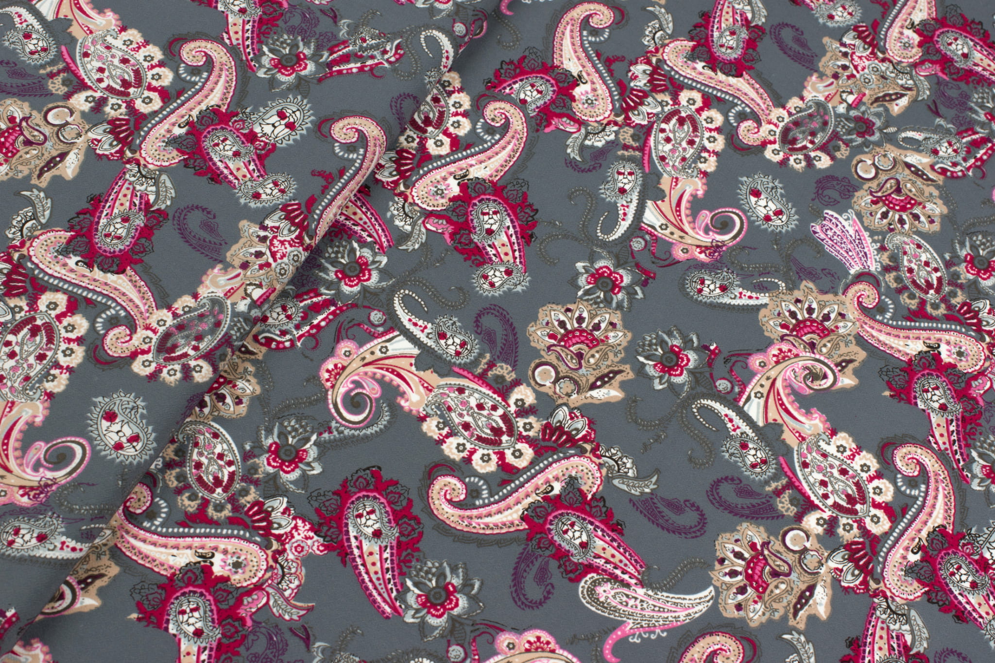 Tkanina kelly krepa wzór paisley kolor szary