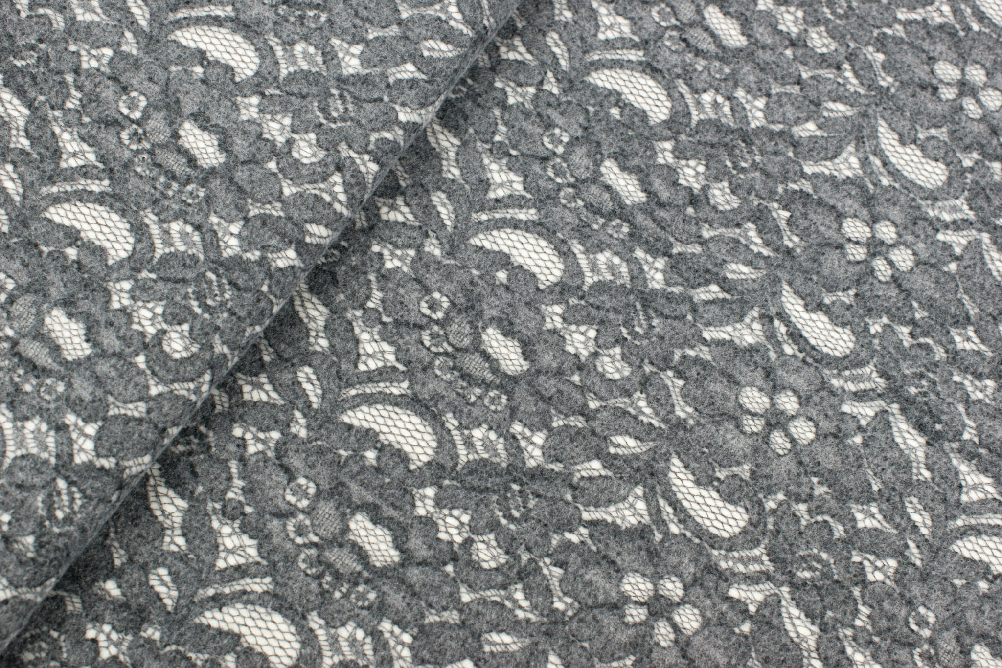 Tkanina płaszczowa wzór kwiaty szary i kremowy