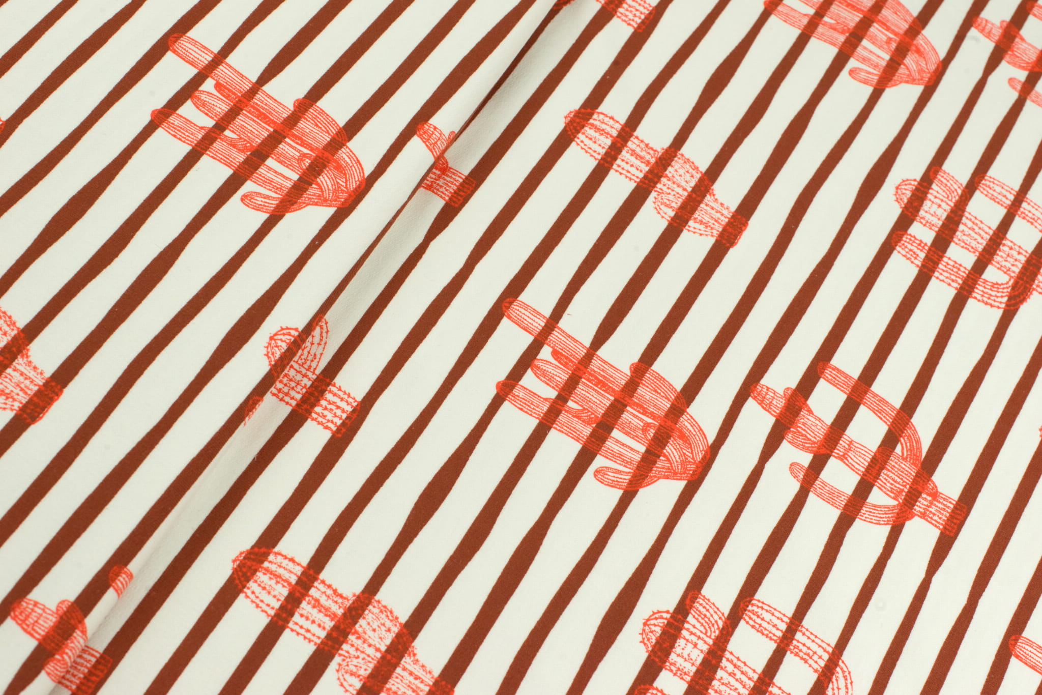 Dresówka pętelka wzór paski / kaktusy ecru