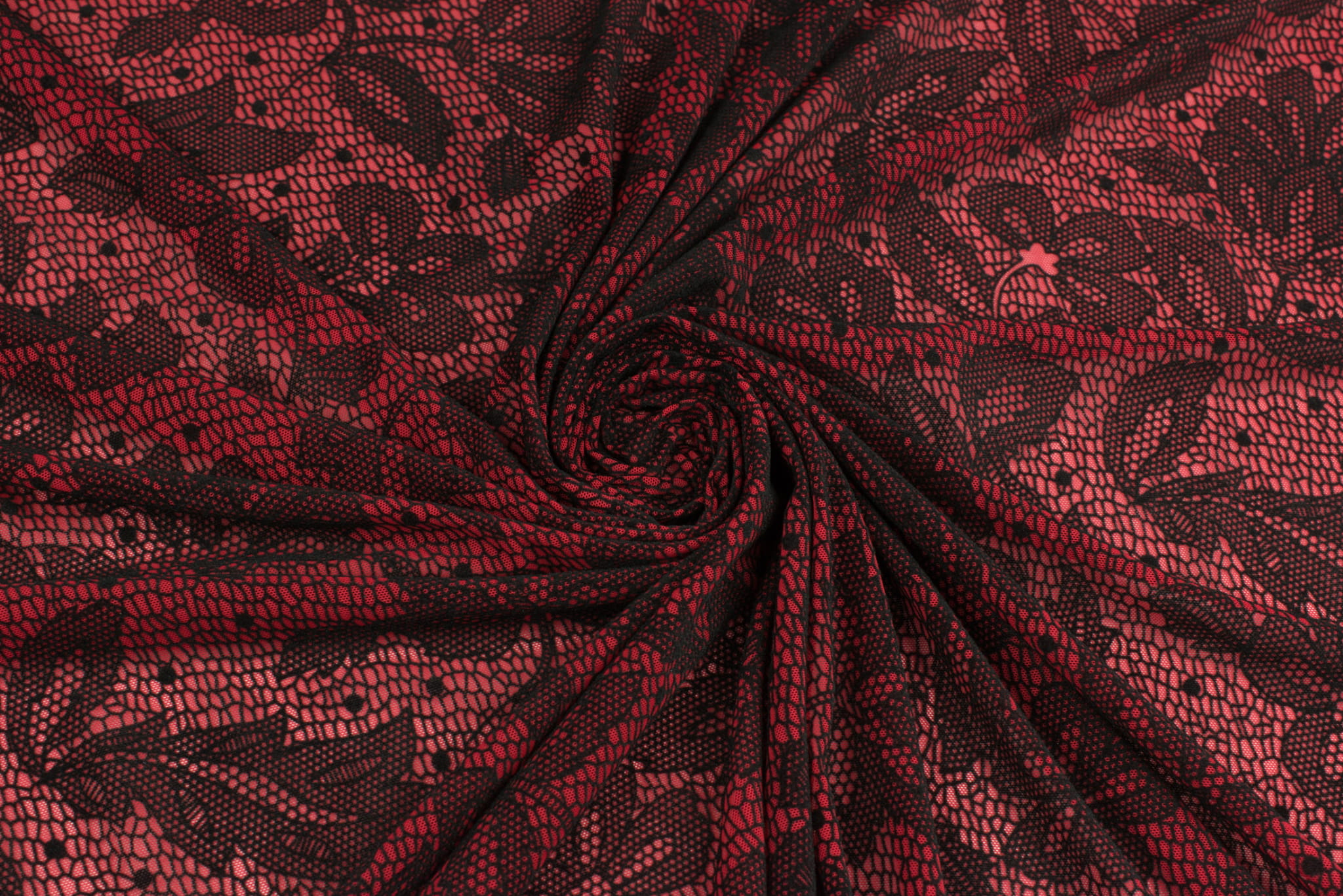 Koronka siatka elastyczna flok kwiaty kolor czerwony / czarny