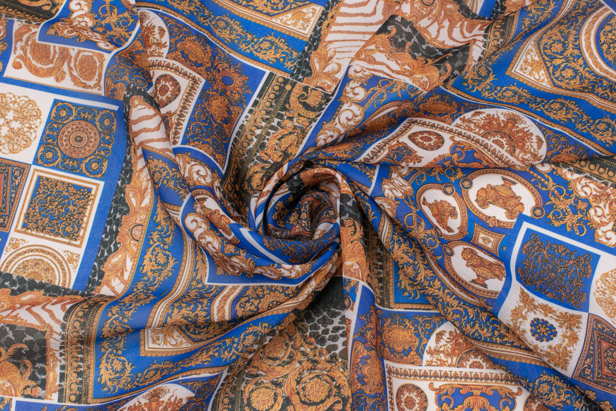 Tkanina szyfon wzór włoski kolor niebieski