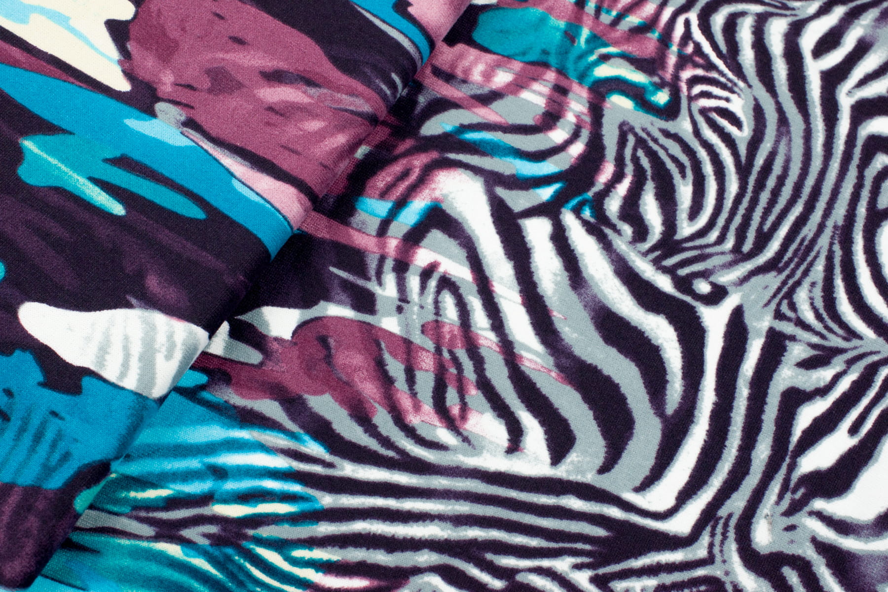 Dzianina swetrowa wzór zebra błękitne i różowe łaty