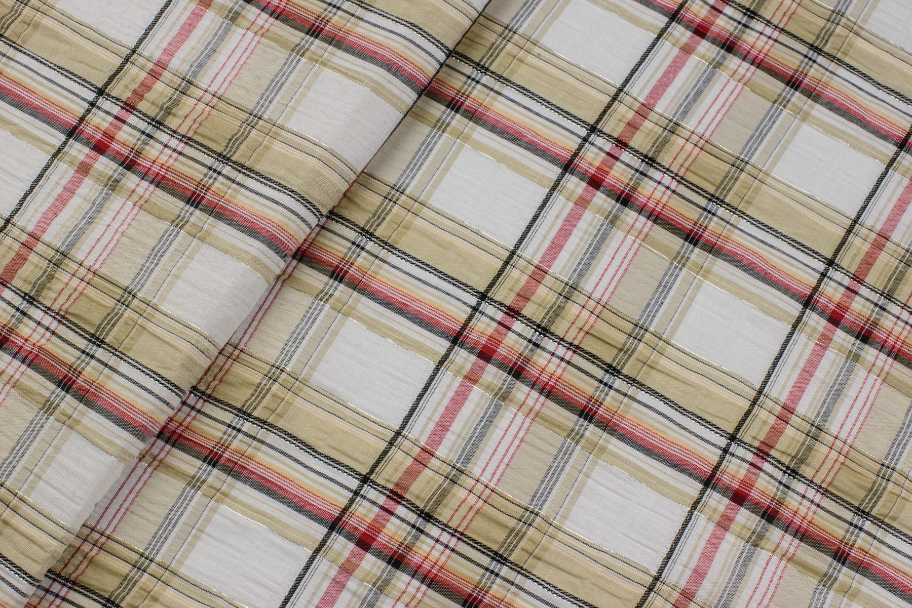 Tkanina bawełna wzór krata kolor beżowy, lureks