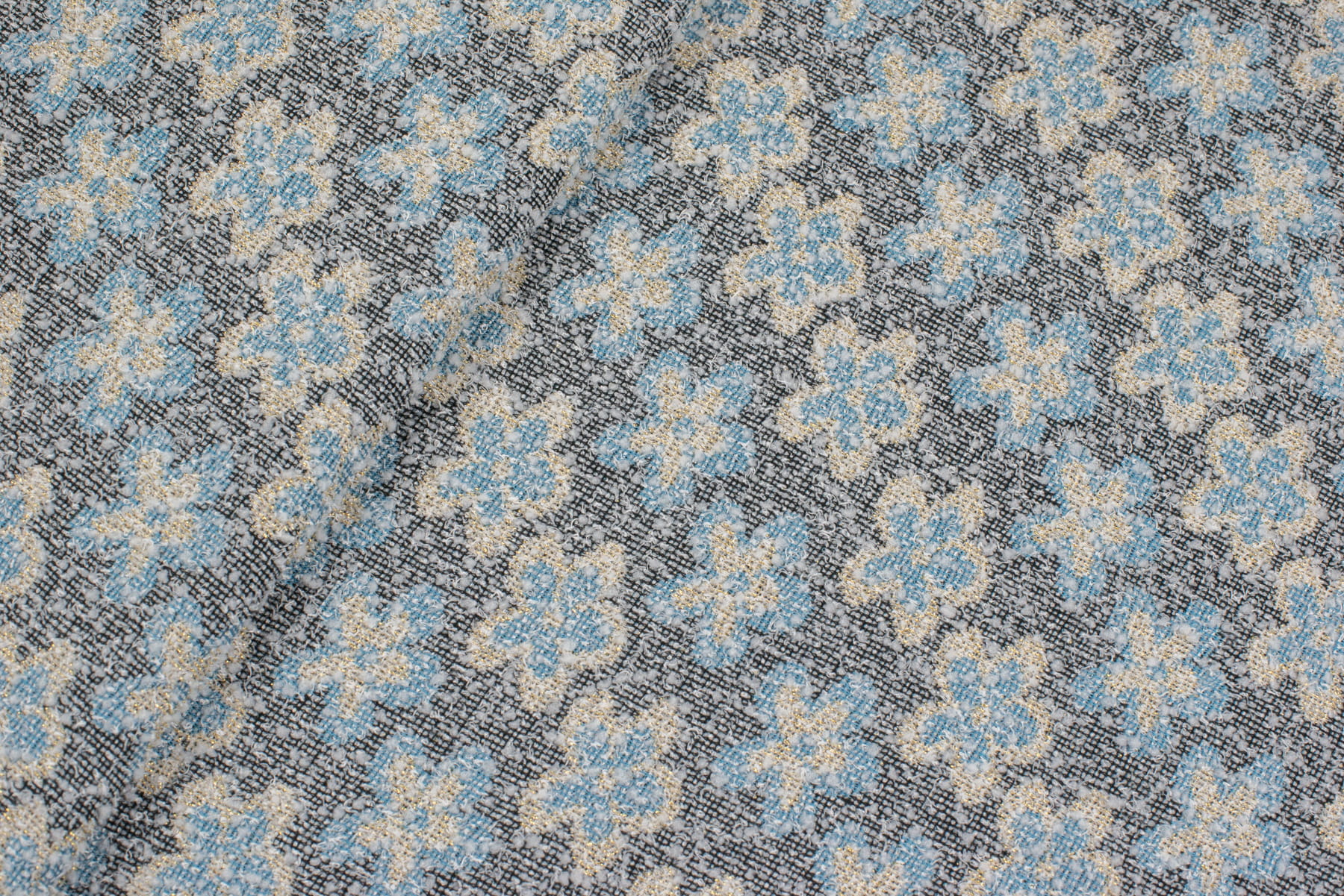 Dzianina swetrowa wzór kwiat turkusowy / czarny, zły lureks