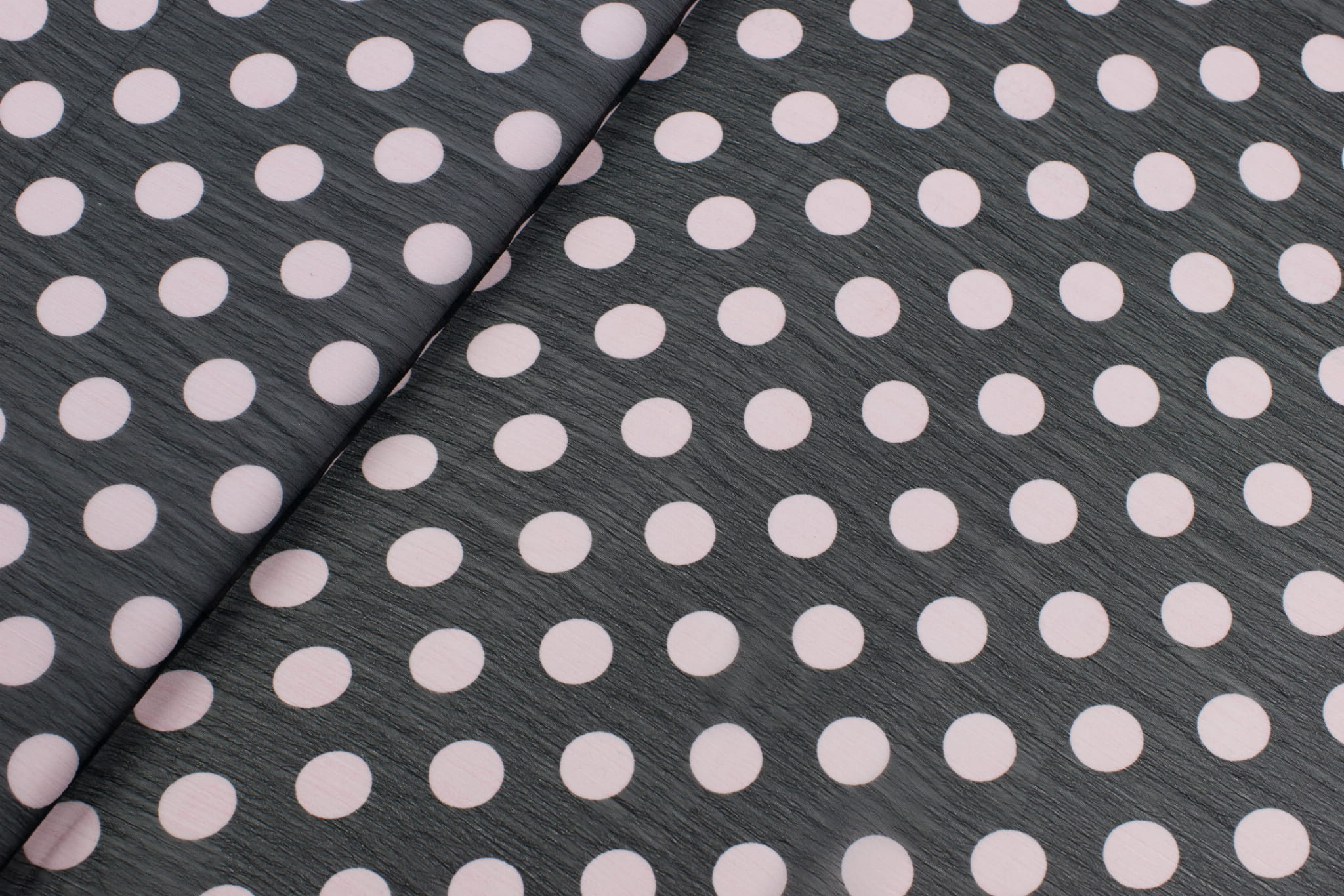 Tkanina szyfon wzór grochy jasnoróżowe na czarnym tle