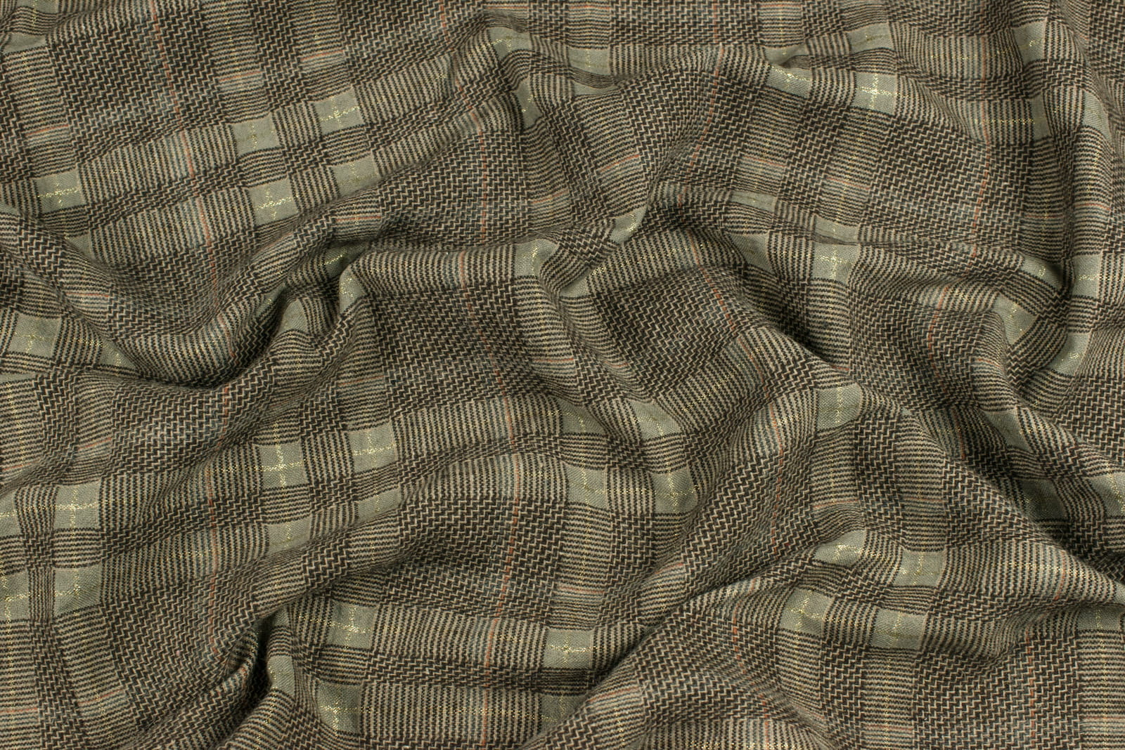 Tkanina kostiumowa wzór krata złoty lureks