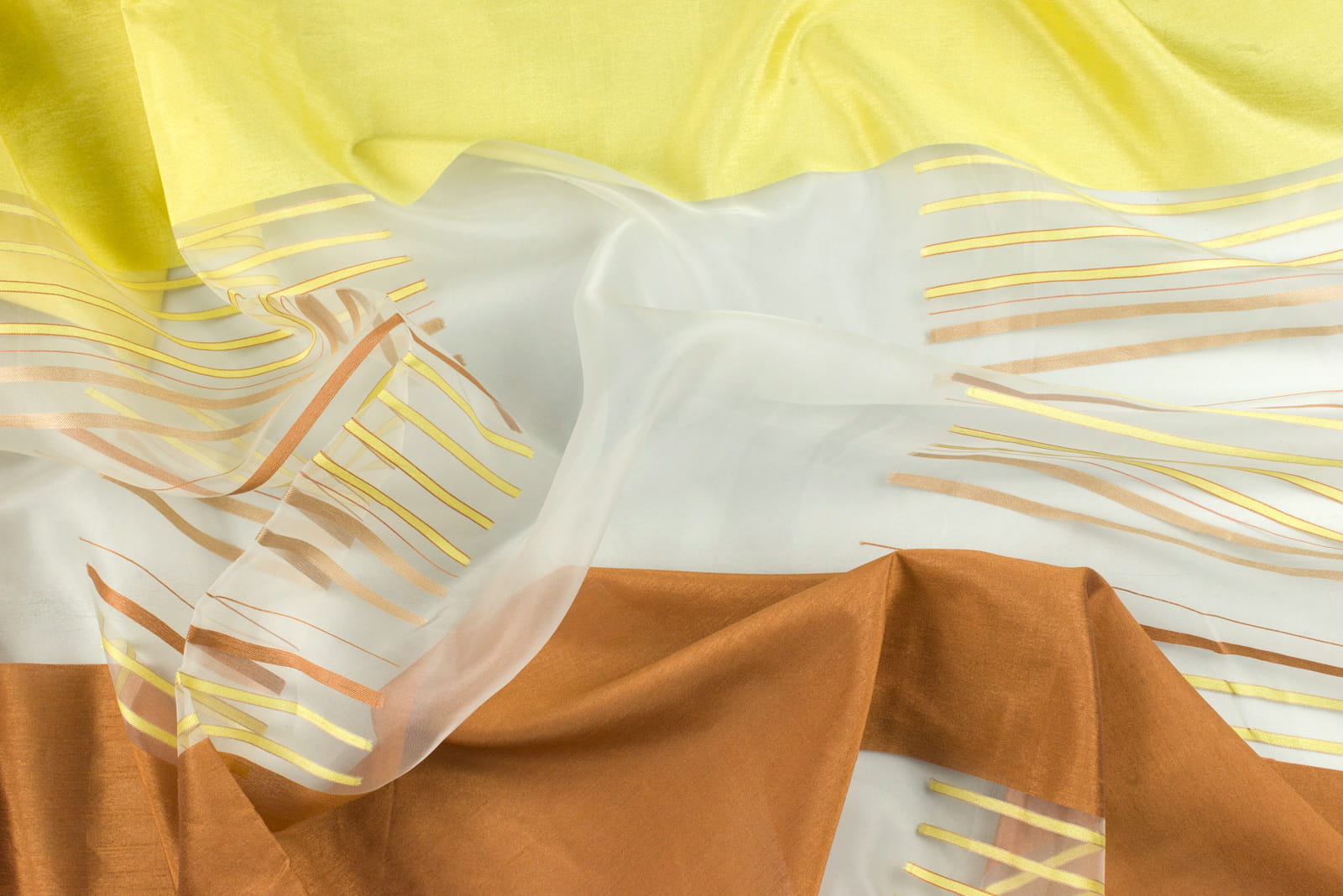 Tkanina na firany paski kolor brązowy i stare złoto