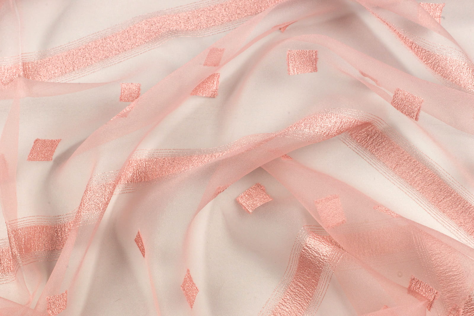 Tkanina na firany paski kolor złoty róż