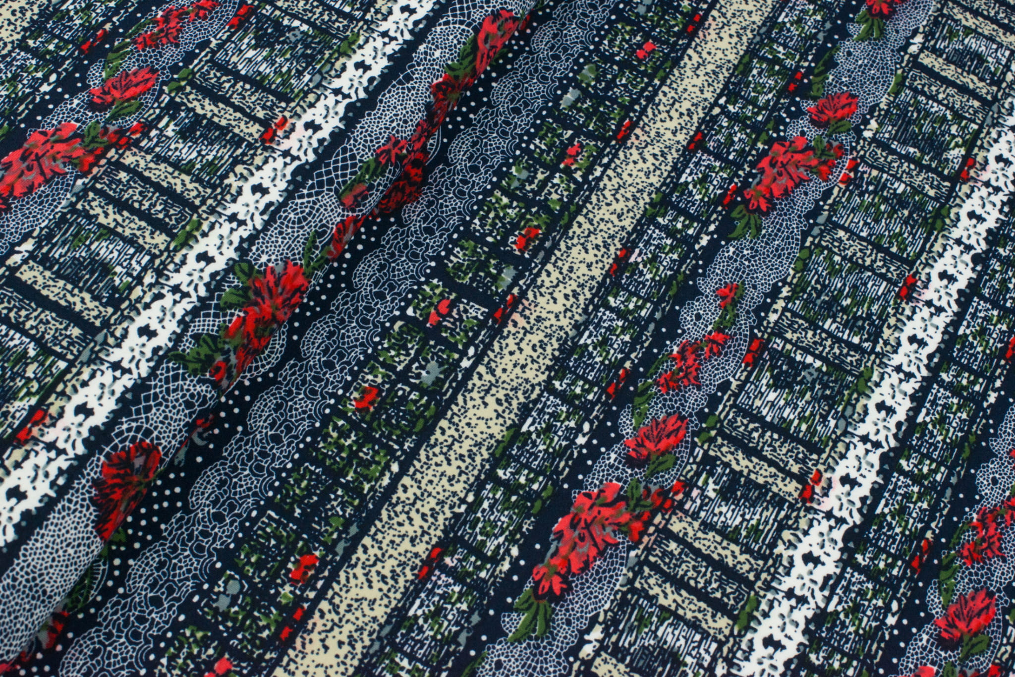 Dzianina jersey ity wzór kolorowy kwiaty i pasy